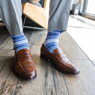 The Vottieros - A Blue, Grey, and White Multi-Stripe Sock