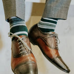 Green, white, and black striped men's dress sock