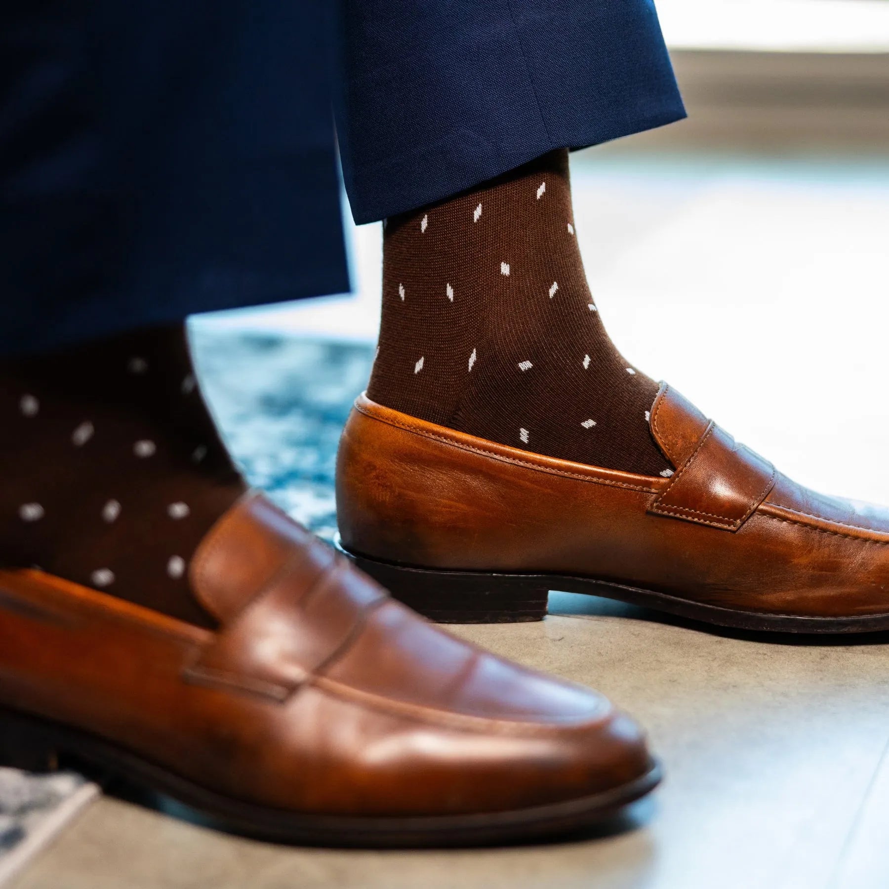 The Whitmans - A Chocolate Brown Sock with White Micro-Tiles Over-The-Calf The Whitmans - A Chocolate Brown Sock with White Micro-Tiles Over-The-Calf
