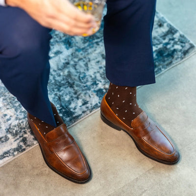 The Whitmans - A Chocolate Brown Sock with White Micro-Tiles