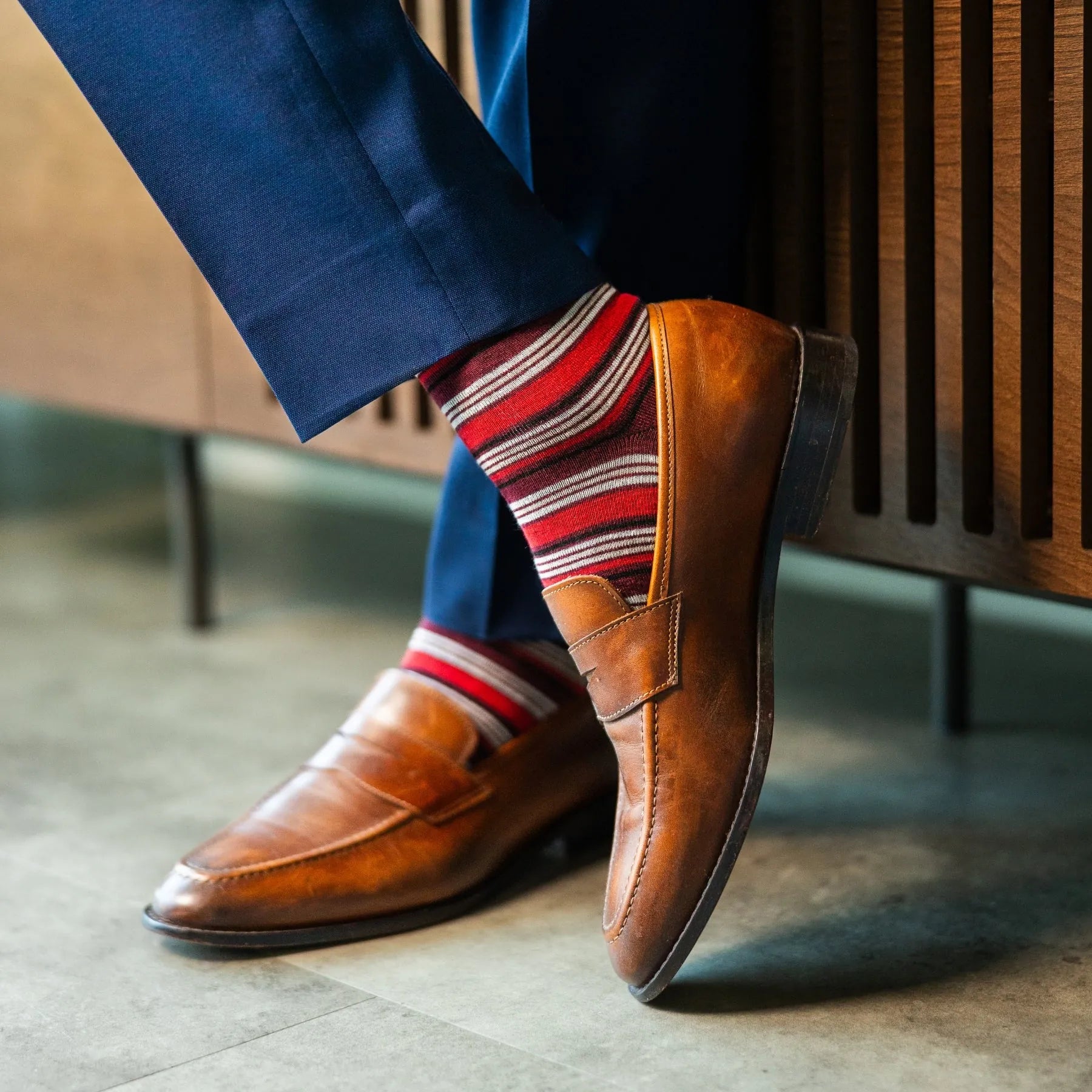 The Winslows - A Red, Maroon and Cream Striped Sock Over-the-Calf The Winslows - A Red, Maroon and Cream Striped Sock Over-the-Calf