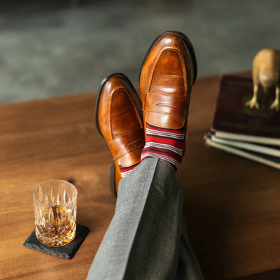 The Winslows - A Red, Maroon and Cream Striped Sock