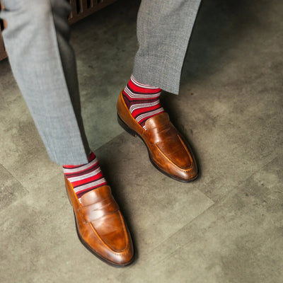 The Winslows - A Red, Maroon and Cream Striped Sock