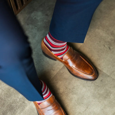 The Winslows - A Red, Maroon and Cream Striped Sock