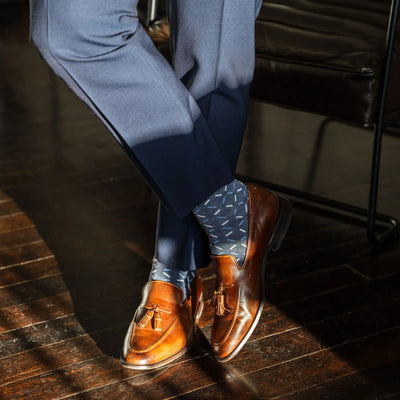 The Winter Wonderlands -  A Deep Blue Sock with a Light Blue and White "X" Pattern