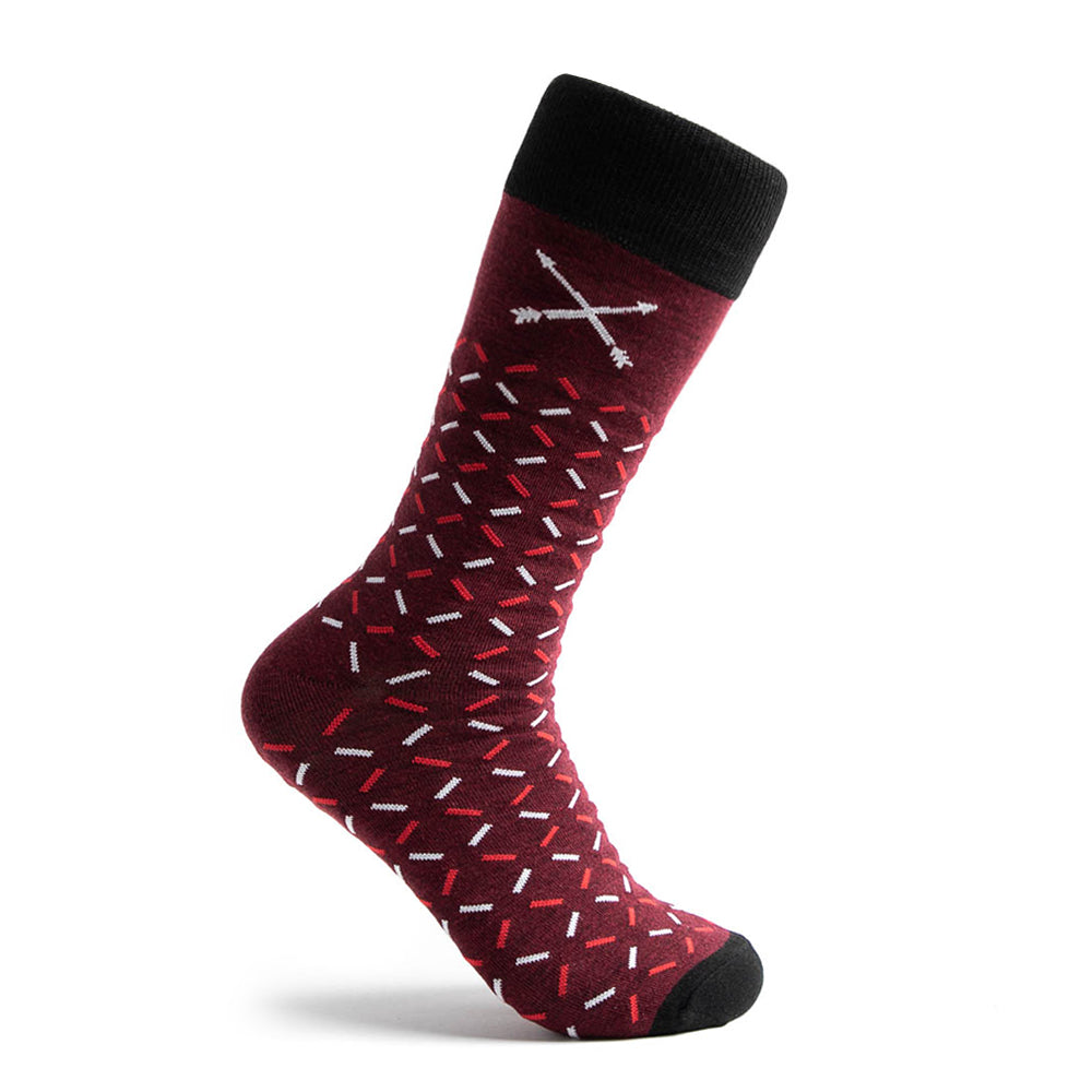 The Azzarettos - A Deep Red Sock With a Cherry Red & White X Pattern