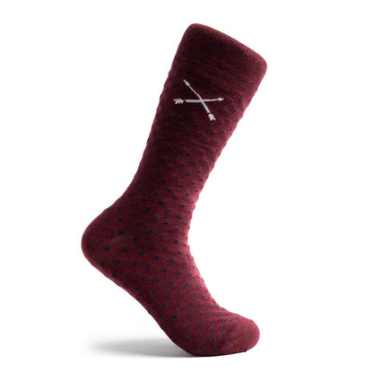 The Bartons - A Deep Red Sock with Navy Polka Dots