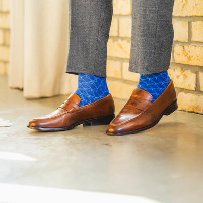 The Royal Blue Lattice - A Royal Blue Sock with a Tonal Lattice Motif