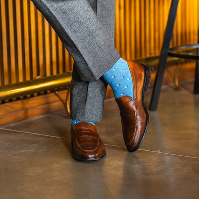 The Seabrooks - Sky Blue Sock with Navy & White Gemstones