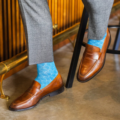 The Sky Blue Lattice - A Sky Blue Sock with a Tonal Lattice Motif