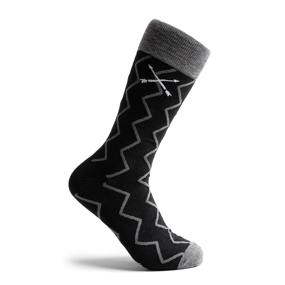 The Walters - A Black Dress Sock with a Silver Zigzag Pattern