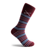 The Wilhelmys - A Deep Red Sock with Blue and White Stripes