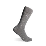 grey men's dress socks with a pale blue diamond pattern