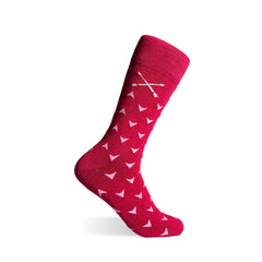 The Belhearts - A Raspberry Red Sock with a Geometric Heart Pattern