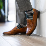 green, grey, and white striped men's dress sock