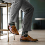 green, grey, and white striped men's dress sock