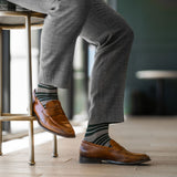 green, grey, and white striped men's dress sock