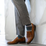 green, grey, and white striped men's dress sock