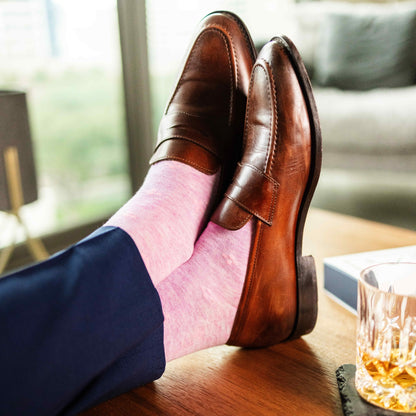 Heathered pink men's dress sock with blush pink flowers