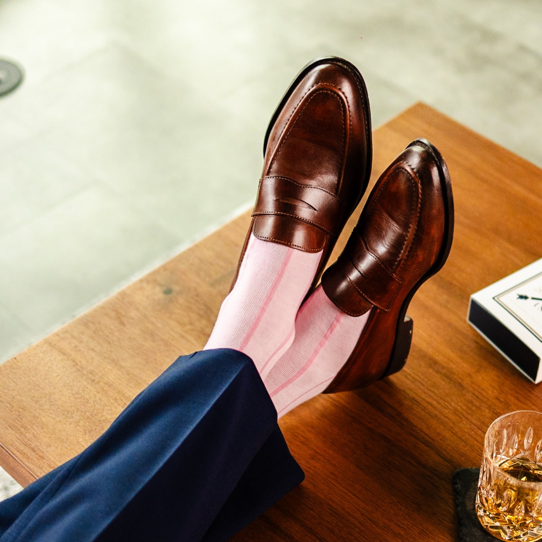 Blush pink men's dress socks with a bubblegum pink vertical stripe pattern