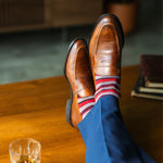 Red, maroon, and cream striped men's dress socks