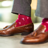 The Belhearts - A Raspberry Red Sock with a Geometric Heart Pattern