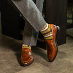 Mustard, brown and grey striped men's dress socks