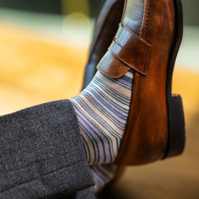 The Hawthornes - A Grey, Lavender and Peach Striped Sock