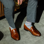 Purple, grey, peach striped men's dress socks