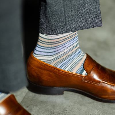 The Hawthornes - A Grey, Lavender and Peach Striped Sock