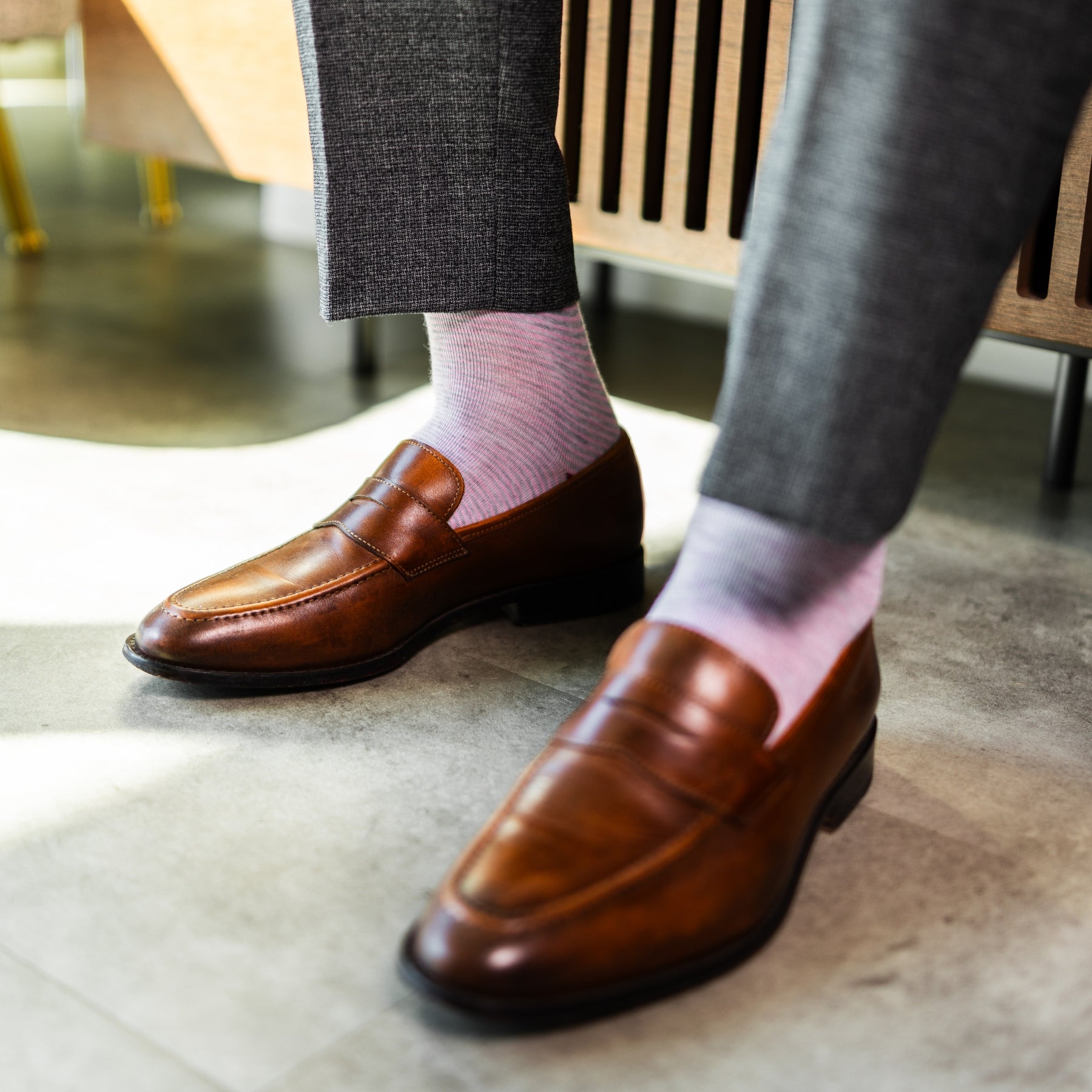  A Blush Pink and Gray Striped men's dress sock 