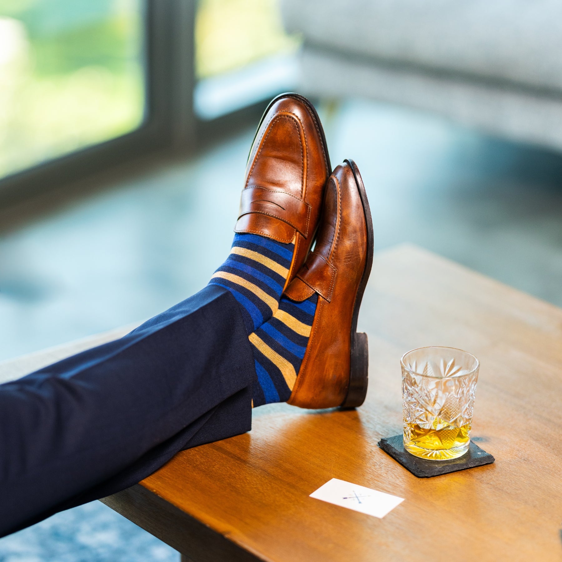The Langfords - A Navy, Royal, and Honey Striped Sock Mid-Calf The Langfords - A Navy, Royal, and Honey Striped Sock Mid-Calf