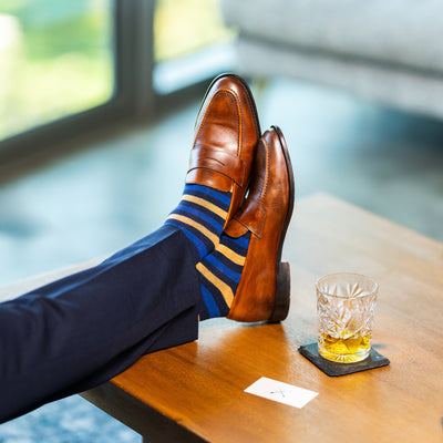 The Langfords - A Navy, Royal, and Honey Striped Sock