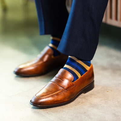The Langfords - A Navy, Royal, and Honey Striped Sock