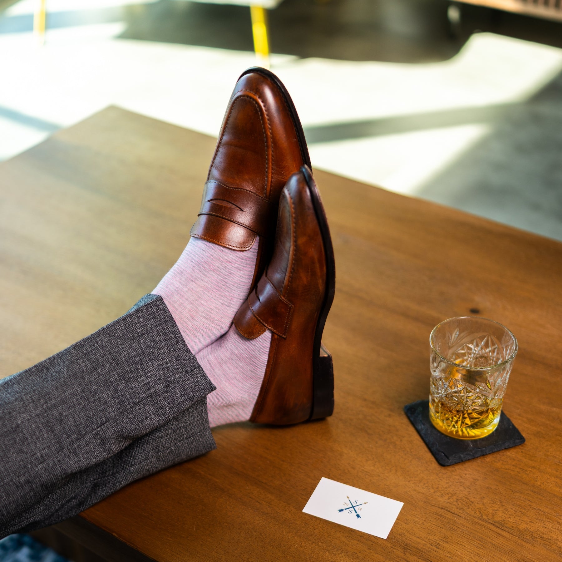  A Blush Pink and Gray Striped men's dress sock 
