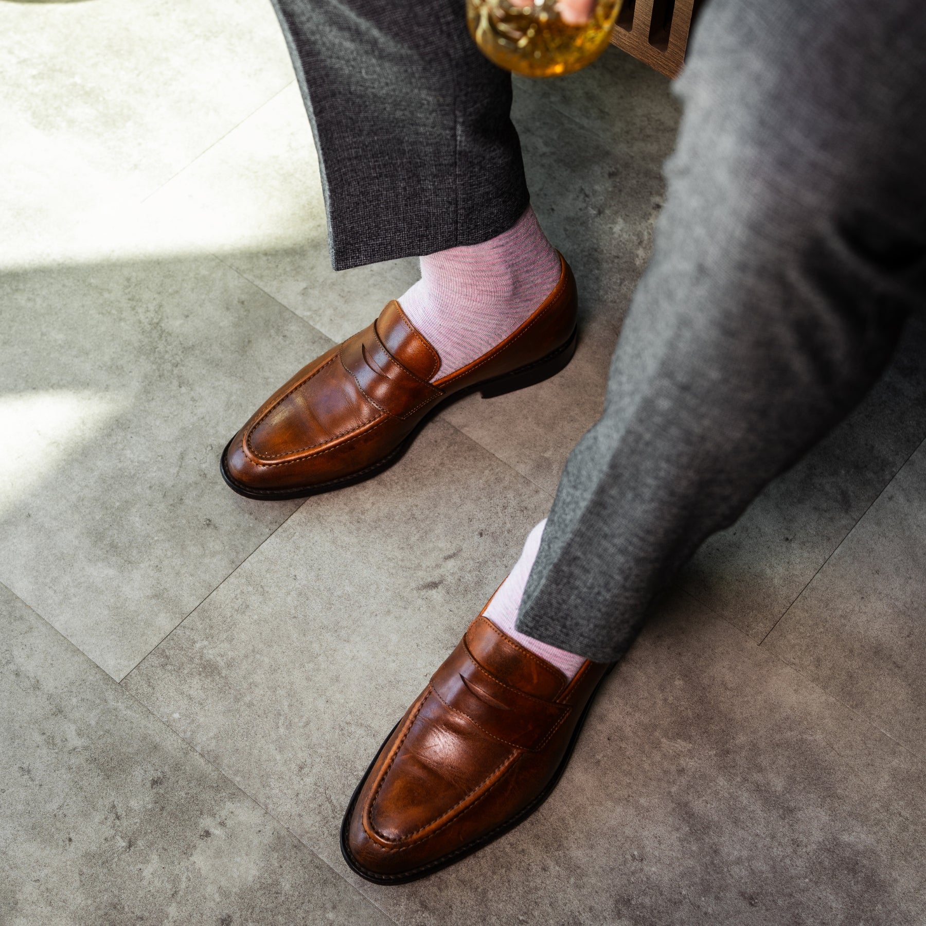  A Blush Pink and Gray Striped men's dress sock 