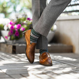 green, grey, and white striped men's dress sock