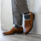 green, grey, and white striped men's dress sock