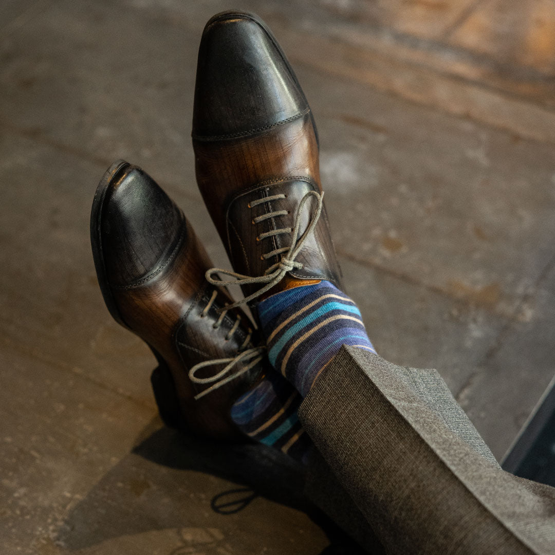 blue striped men's dress sock