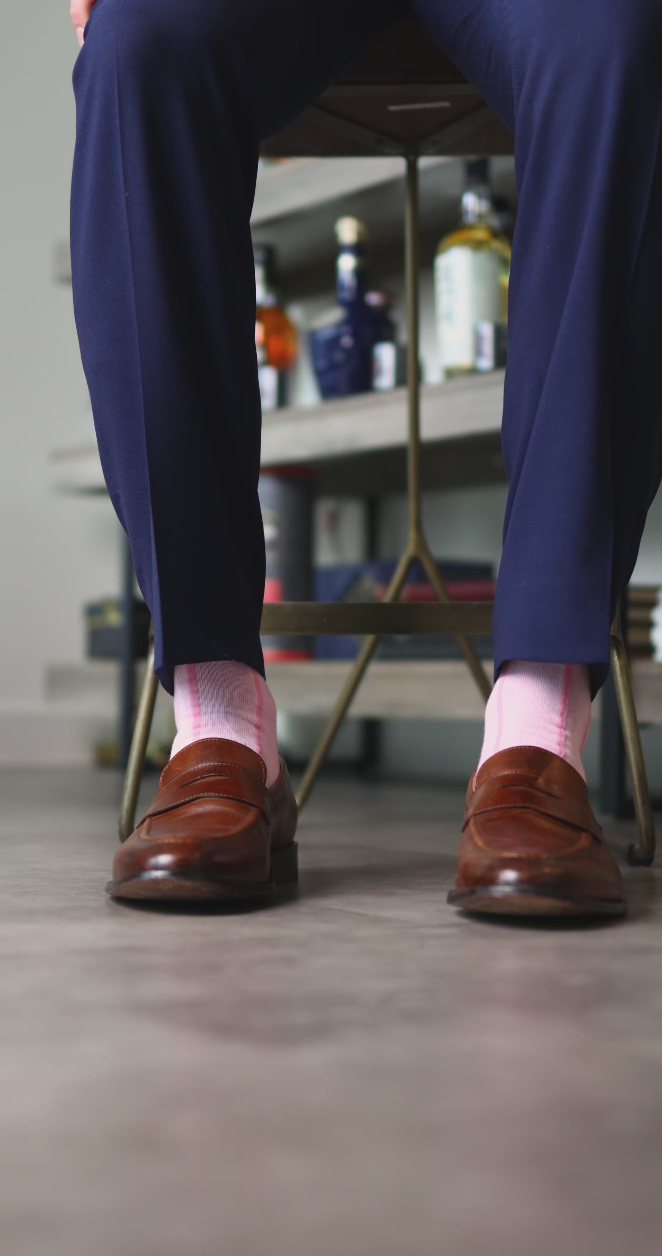 Blush pink men's dress socks with a bubblegum pink vertical stripe pattern