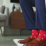 Cherry Red men's dress sock with a white flower pattern