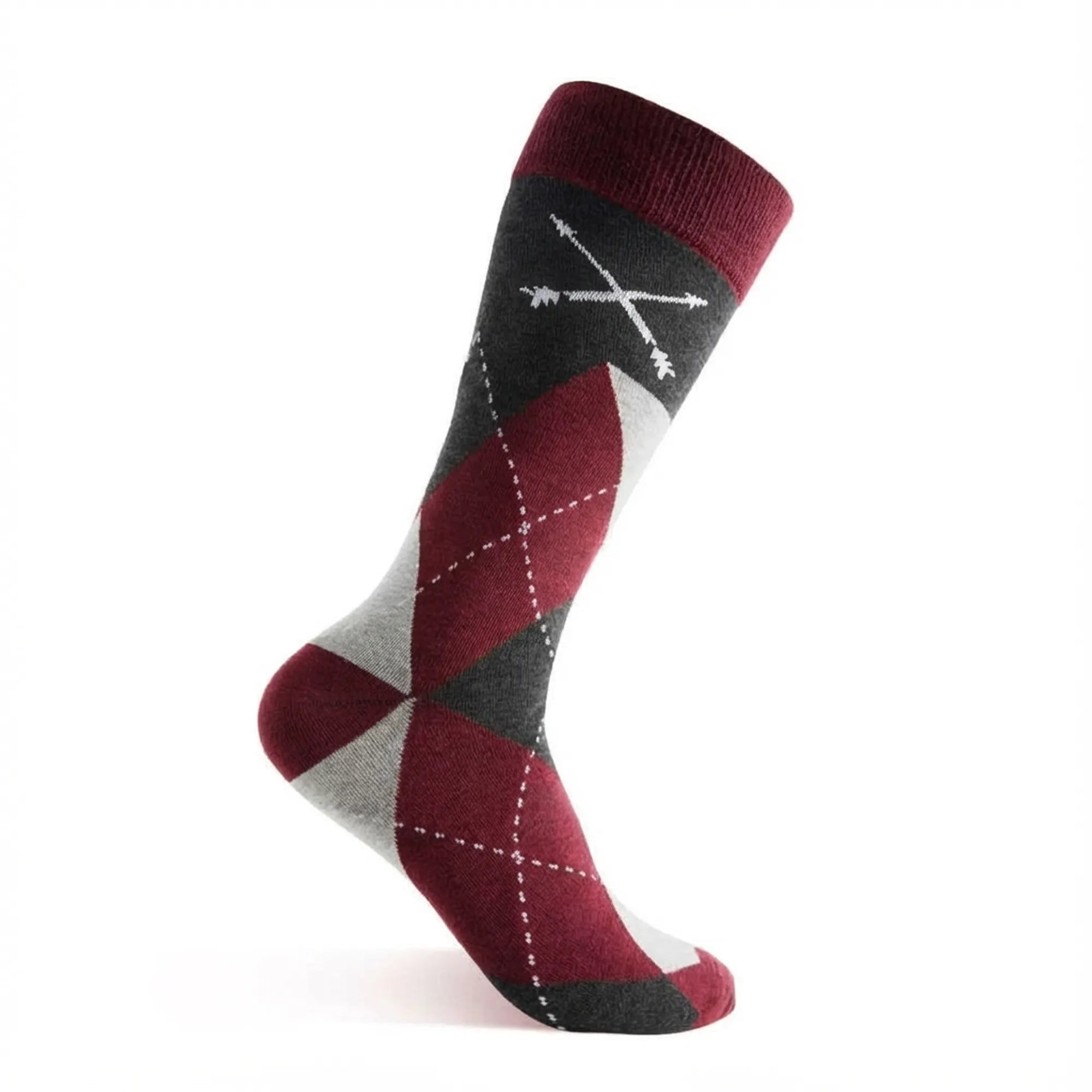 The Highlands - Navy, Cranberry, and Grey Argyle Sock
