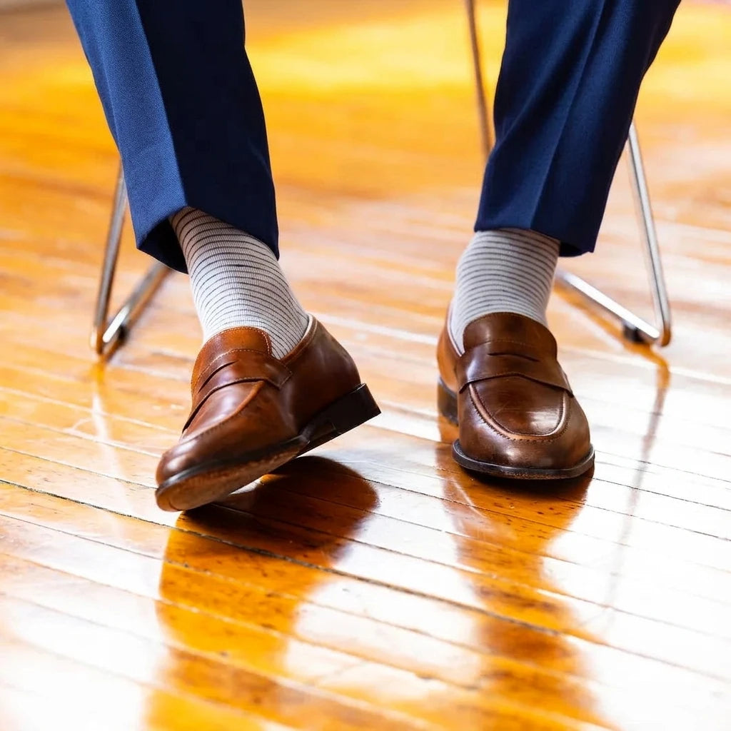 the-waterlines-a-stone-grey-sock-with-deep-blue-stripes trouser Blue