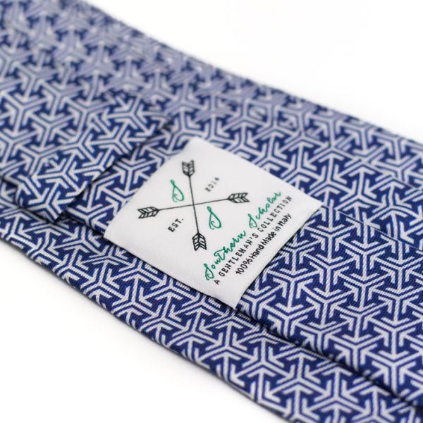 Blue and Silver Italian Silk Tie with Micro Arrow Pattern
