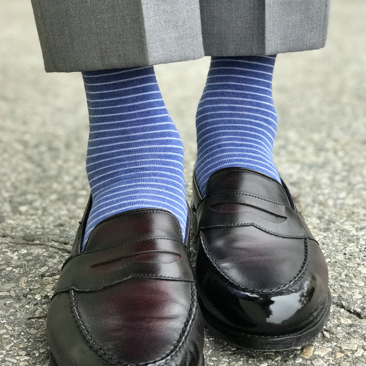 The Hamptons  Blue & White Striped Men's Dress Sock