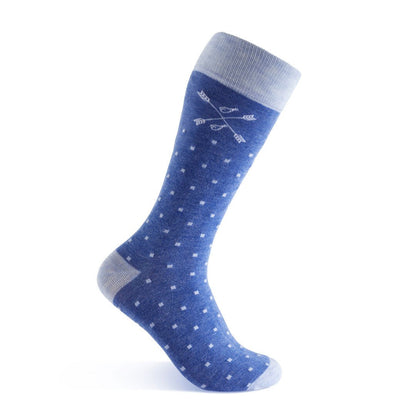 Heathered blue men's dress sock with ocean blue micro squares
