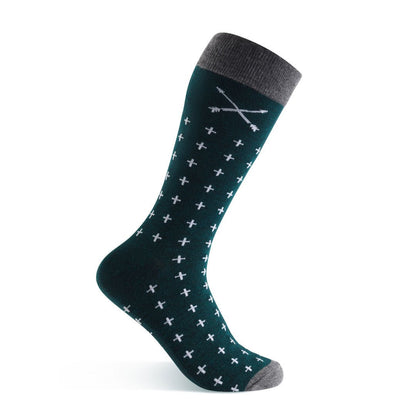 deep green men's dress socks with white hatches