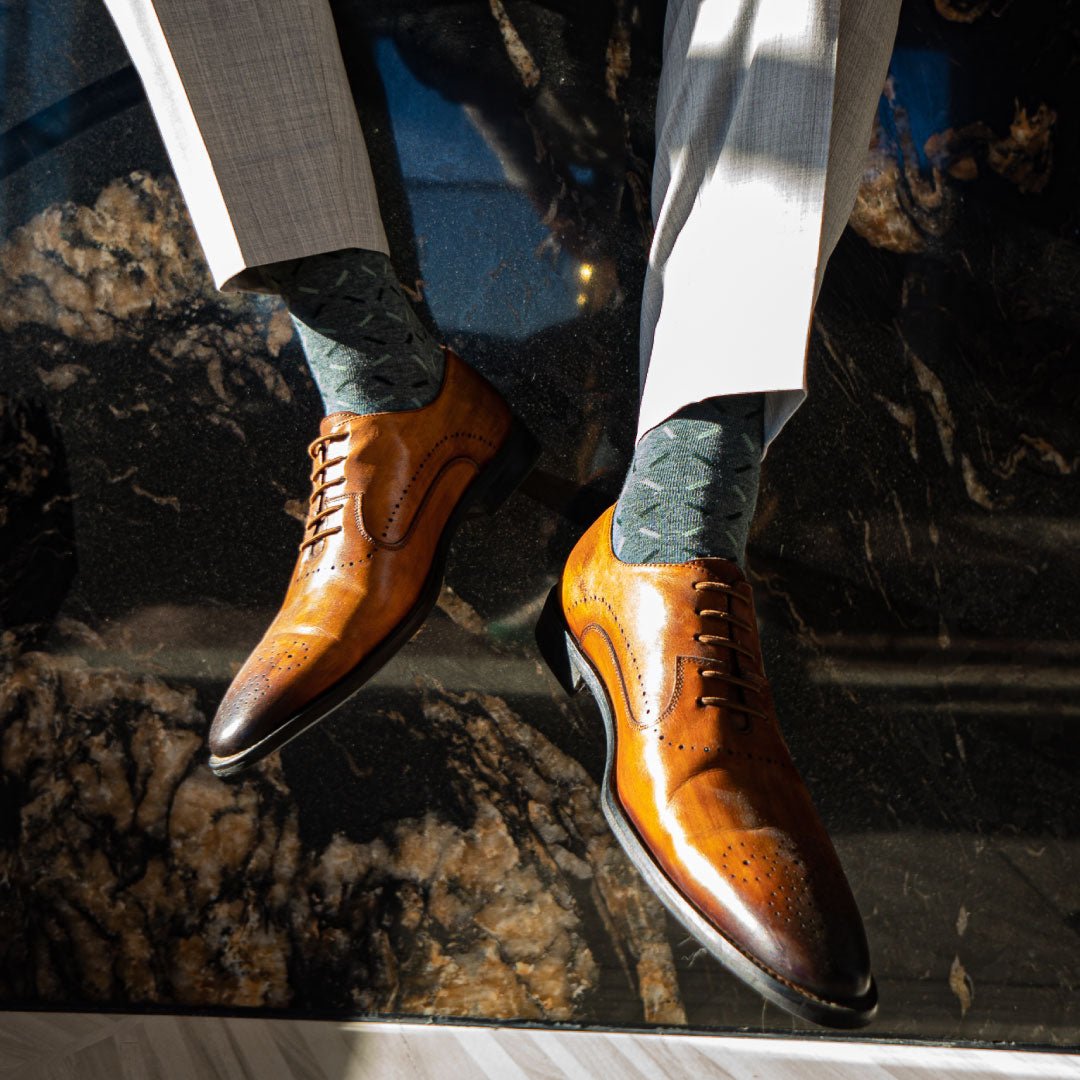 GREEN AND GREY X PATTERNED MENS SOCKS