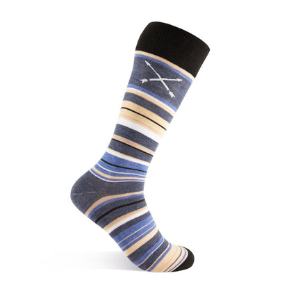 Blue, cream, tan, and white striped men's dress sock