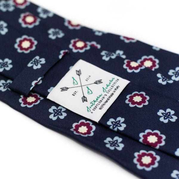 The Luca - Navy, Light Blue, and Burgundy Floral Silk Tie